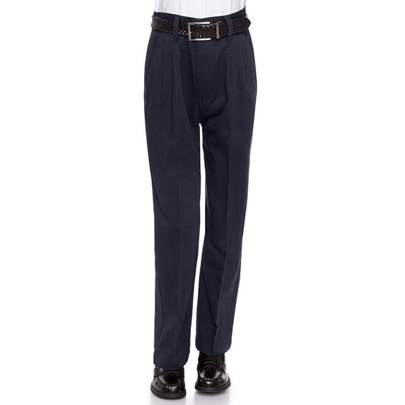 AKA Boys Flat Front Traditonal Fit Cotton Twill Pants Navy Non-Elastic 18