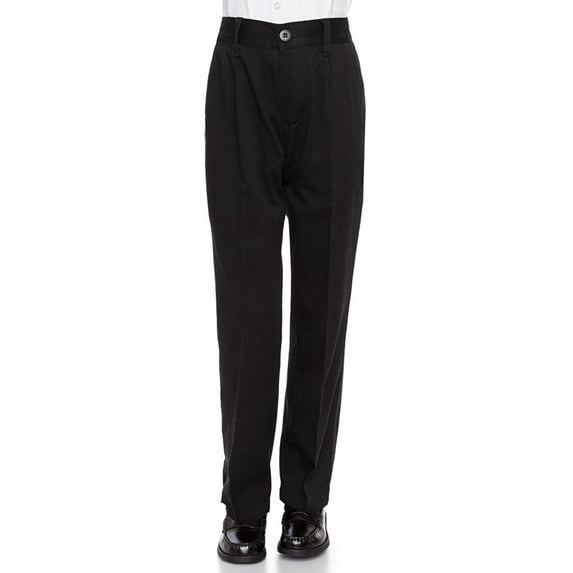 AKA Boys Pleat-Front Traditonal Fit Back Elastic Cotton Twill Pants Black 3