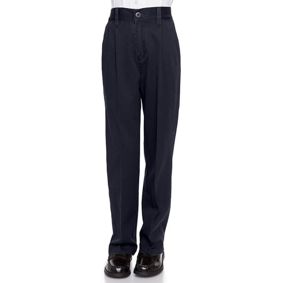 AKA Boys Pleat-Front Traditonal Fit Back Elastic Cotton Twill Pants