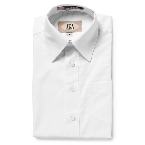 AKA Boys Wrinkle Free Solid Short Sleeve Dress Shirt - Back to School White-Short Sleeve 18