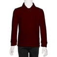 thumbnail image 1 of AKA Boys Wrinkle Free Polo Shirt Long Sleeve - Pique Chambray Collar Comfortable Quality Burgundy 3, 1 of 19