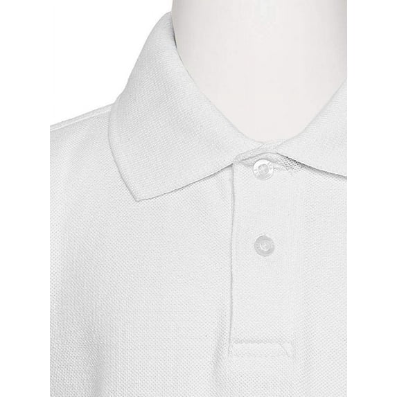 AKA Boys Wrinkle Free Polo Shirt Long Sleeve - Pique Chambray Collar Comfortable Quality White 7