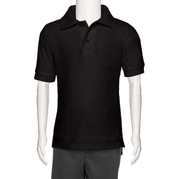 AKA Boys Wrinkle Free Polo Shirt Short Sleeve - Pique Chambray Collar Comfortable Quality Black 7