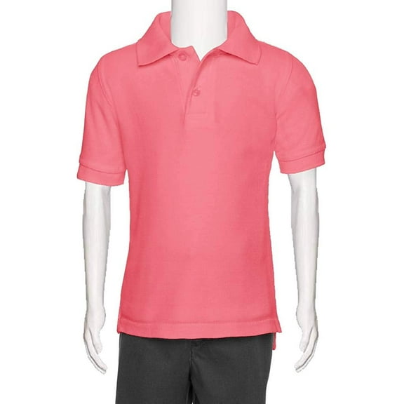 AKA Boys Wrinkle Free Polo Shirt Short Sleeve - Pique Chambray Collar Comfortable Quality Coral 5