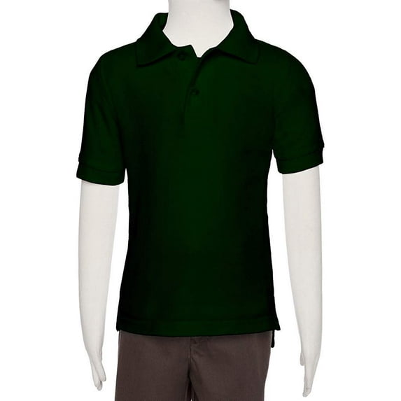 AKA Boys Wrinkle Free Polo Shirt Short Sleeve - Pique Chambray Collar Comfortable Quality Hunter Green 16