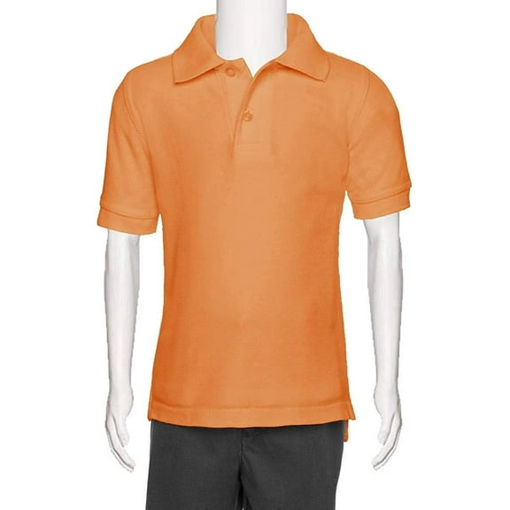 AKA Boys Wrinkle Free Polo Shirt Short Sleeve - Pique Chambray Collar Comfortable Quality Tangerine 16