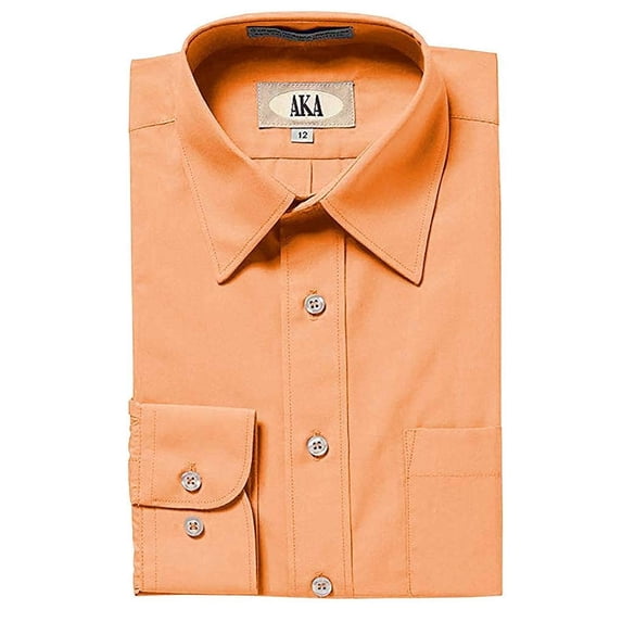 AKA Boys Wrinkle Free Solid Long Sleeve Dress Shirt - Peach 7