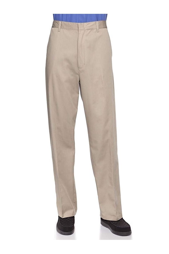 AKA Half Elastic Flat Front Men's Slacks Khaki 38 Medium 38W x 32L