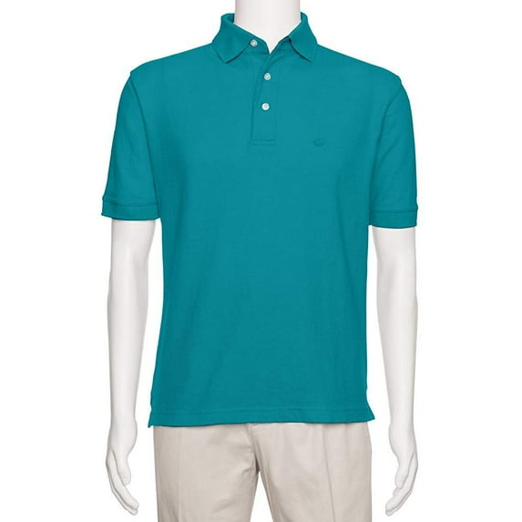 AKA Men's Solid Polo Shirt Classic Fit - Pique Chambray Collar Comfortable Quality Aqua 2X