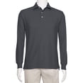 thumbnail image 1 of AKA Men's Solid Polo Shirt Classic Fit - Pique Chambray Collar Comfortable Quality Charcoal-Long Sleeve 3X, 1 of 4