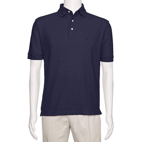 AKA Men's Solid Polo Shirt Classic Fit - Pique Chambray Collar Comfortable Quality Navy Small