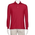thumbnail image 1 of AKA Men's Solid Polo Shirt Classic Fit - Pique Chambray Collar Comfortable Quality Red-Long Sleeve X-Large, 1 of 4