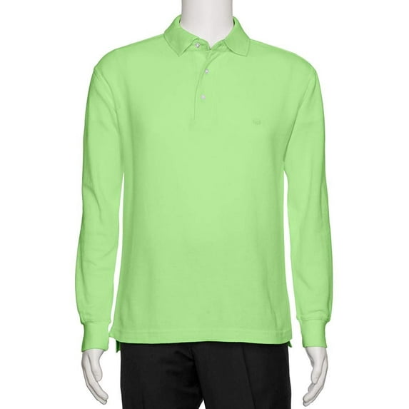 AKA Men's Solid Polo Shirt Classic Fit - Pique Chambray Collar Comfortable Quality Spring Green-Long Sleeve 3X