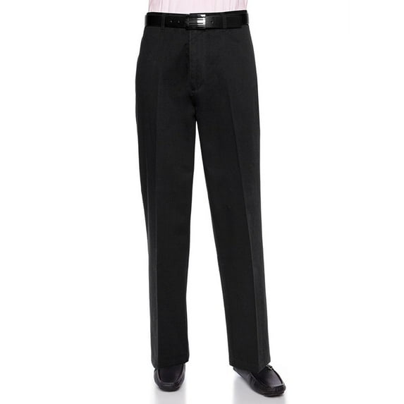 AKA Men's Work Pants Cotton Twill - Skinny Fit Slacks Flat-Front Black 40 Short