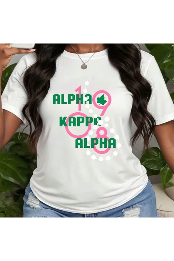 AKA Pretty AKA T-Shirt, Women's AKA Sorority Shirt, Round Neck Tee, Colorful Lettering T-Shirt, AKA Decorative Pattern Tee, Bold Letters Shirt,Machine Washable Fabric