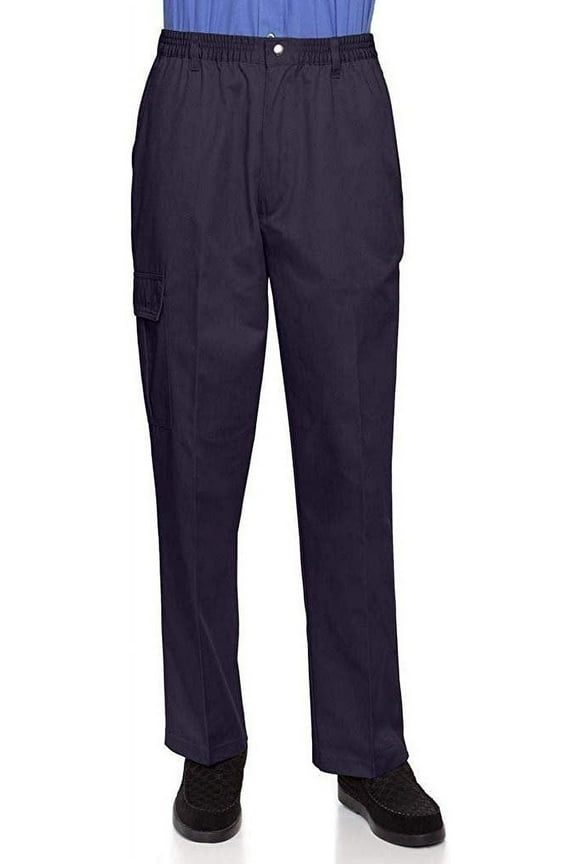 AKA Wrinkle Free Men's Full Elastic Waist Twill Casual Pant Navy Large