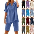 thumbnail image 1 of AKAFMK 2 Piece Linen Set for Women Summer Casual Long Sleeve V Neck Shirt Linen Pant Suits Loose Beach Vacation Outfits, 1 of 6