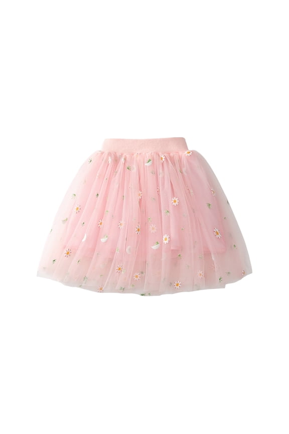 Baby Girl's Rainbows Tutu Skirt,Tulle Princess Ballet Dress,Toddler Girls Cute Party Dance Costume Solid Color Net Yarn Crimping Daisy Embroidery Tulle Skirt