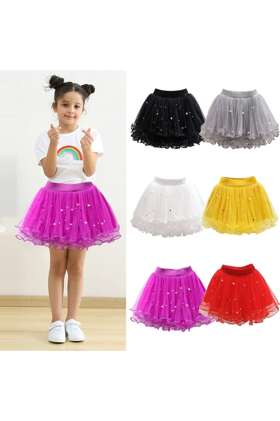 Baby Girl's Rainbows Tutu Skirt,Tulle Princess Ballet Dress,Toddler Girls Cute Party Dance Costume Splice Solid Color Net Yarn Crimping Pearl Sequins Tulle Skirt