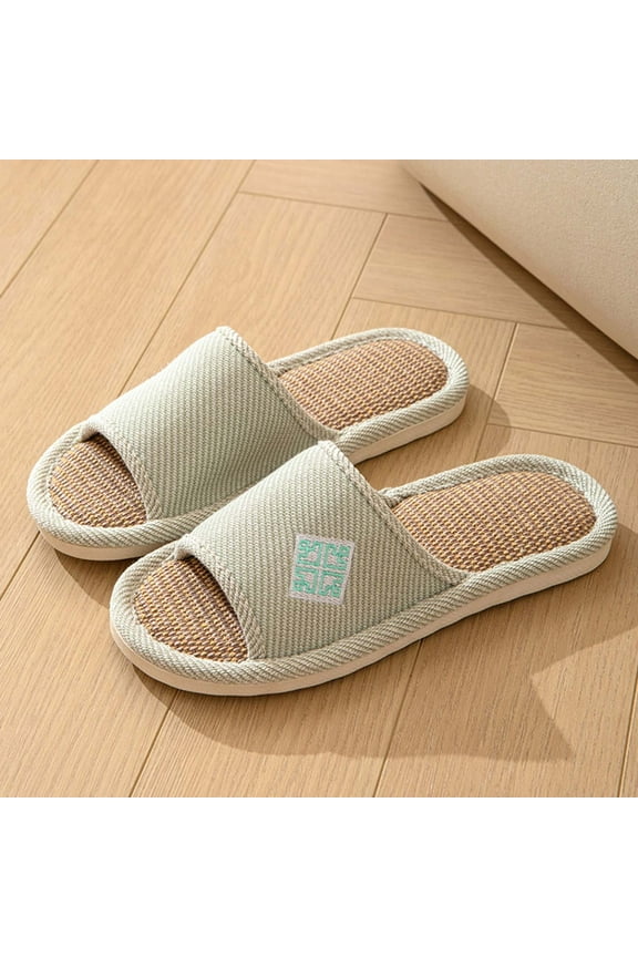 Bath Slippers for Women Towel,Shower Slippers for Men,New Couple Home Chinese Wind Open Linen Slippers Spring And Summer Home Linen Non-slip Wooden Slippers