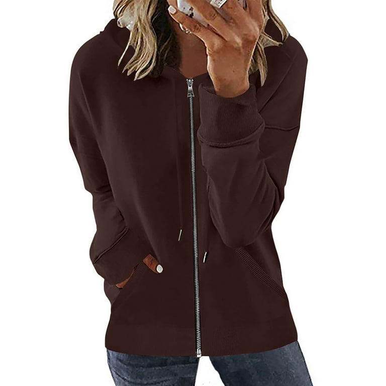 Akafmk Summer Savings Oversized Sweatshirt for Women Women s Casual Zip Up Hoodie Jacket Open Front Loose Outerwear Long Sleeve Drawstring Hooded