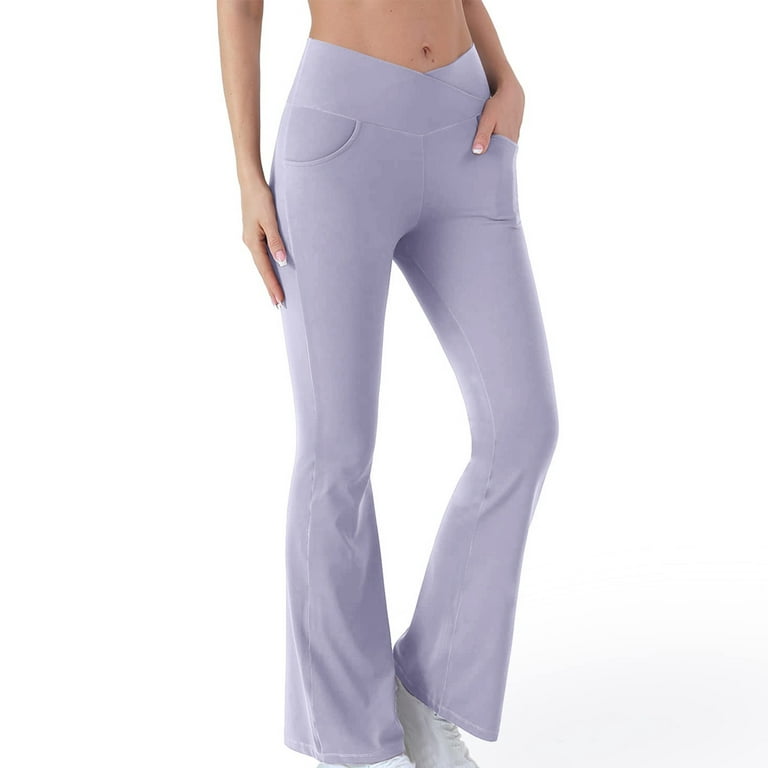 AKAFMK Fall Savings Women's Flare Yoga Pants with Pockets V Crossover High  Waisted Bootcut Yoga Leggings Flare Workout Gym Leggings Gray