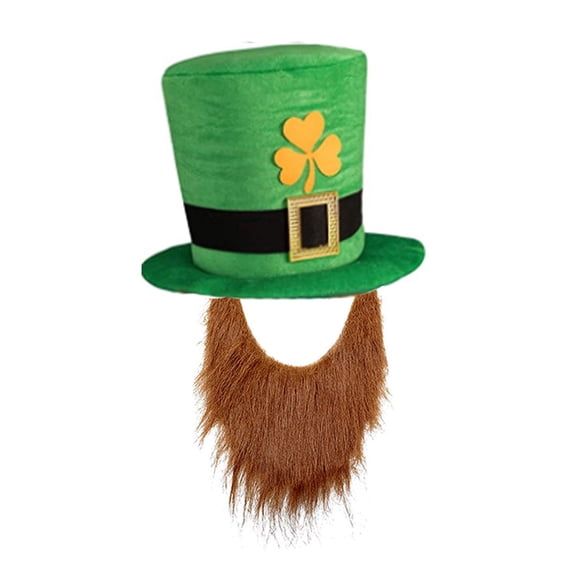 AKAFMK Green Leprechaun Top Hat,New Trend Irish St. Patrick's Day Hat With Beard Unisex Hat Beard