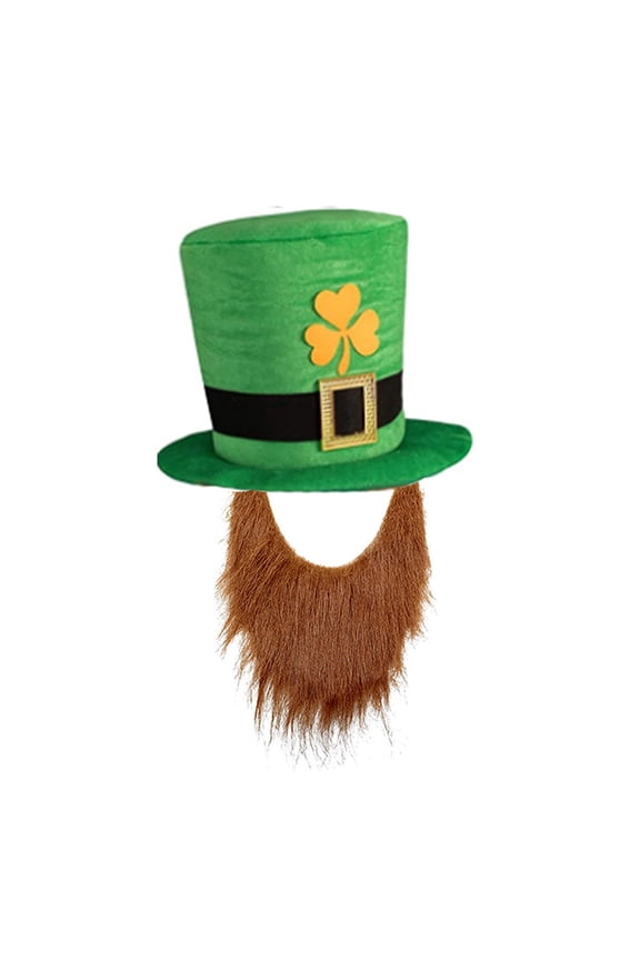 Green Leprechaun Top Hat,New Trend Irish St. Patrick's Day Hat With Beard Unisex Hat Beard