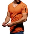 thumbnail image 1 of AKAFMK Men's Summer Solid Slim Fit T-shirts Men's Daily T Shirt Short Sleeve V-Neck Tops Casual Top Clothes Tee for Fitness Running Workout, Orange, M, 1 of 5