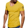 thumbnail image 1 of AKAFMK Men's Summer Solid Slim Fit T-shirts Men's Daily T Shirt Short Sleeve V-Neck Tops Casual Top Clothes Tee for Fitness Running Workout, Yellow, XXXL, 1 of 6