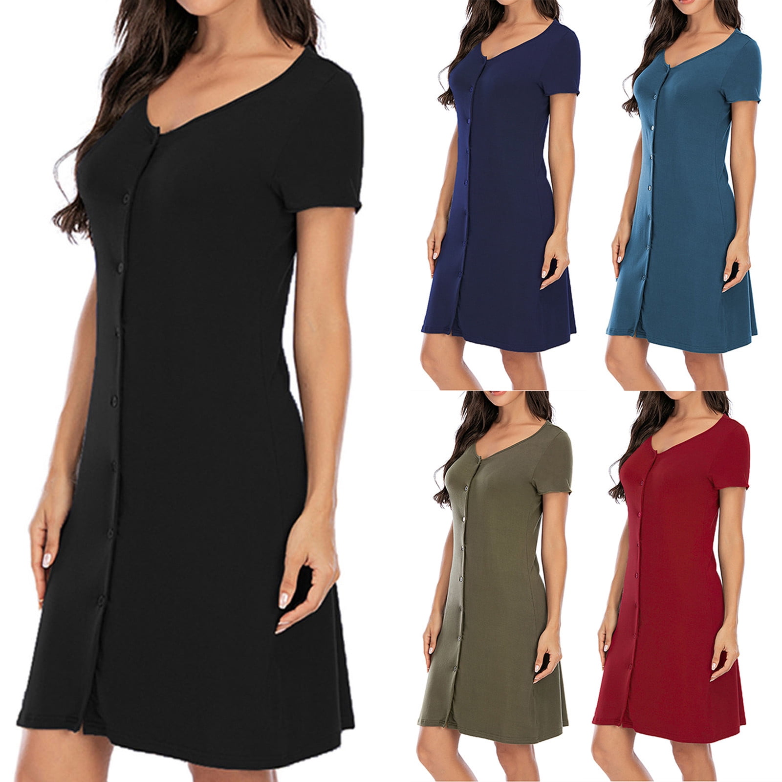 AKAFMK Nightgowns for Women,Womens Nightgown,Women's Summer Cardigan Short Sleeve Button