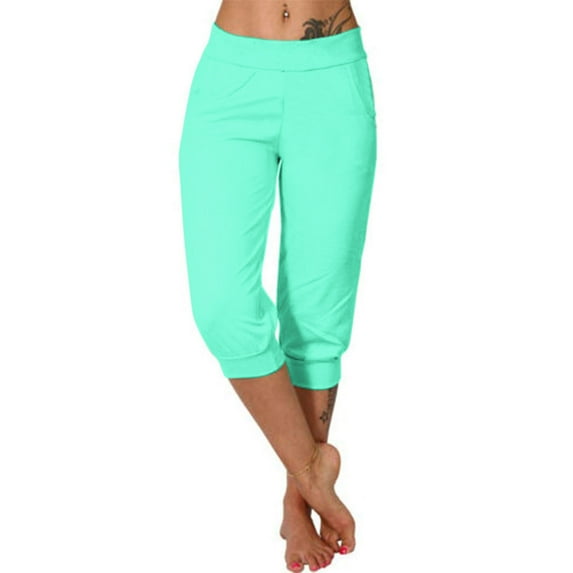 AKAFMK Plus Size Capris for Women,Women's Yoga Capris Pants Gradient Loose Soft Workout Pants Outdoor Sports Casual Pants With Pockets