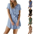 thumbnail image 1 of Summer Savings AKAFMK Women Summer Dresses,Women's Casual Dresses Short Sleeve Midi Dress,Women's Casual Summer Shirt Dress Collared V Neck Short Sleeve Belted Pocket Dresses, 1 of 4