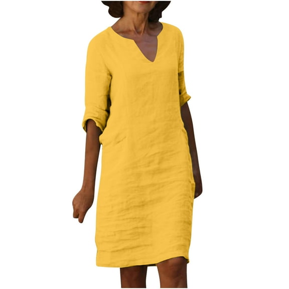 AKAFMK Summer Dresses for Women 2024,Plus Size Women's Casual Dresses,Women Casual Vacation Style Solid Color Half Sleeve V-Neck Dress