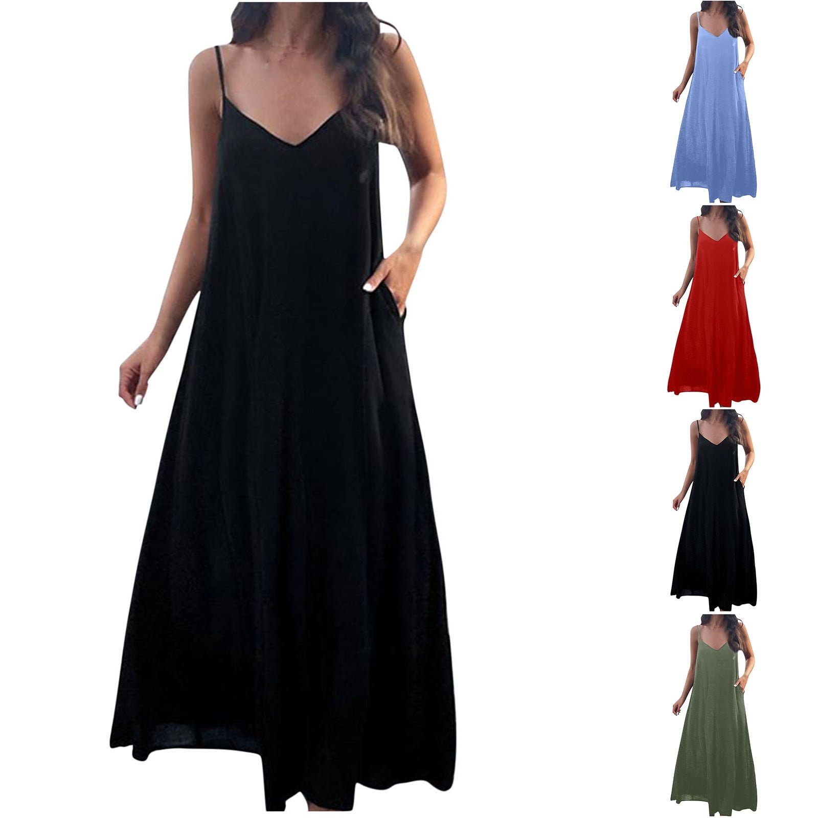 Akafmk Summer Dresses For Women 2024sundresses For Women Casual Beachnew Womens V Neck Solid 4936