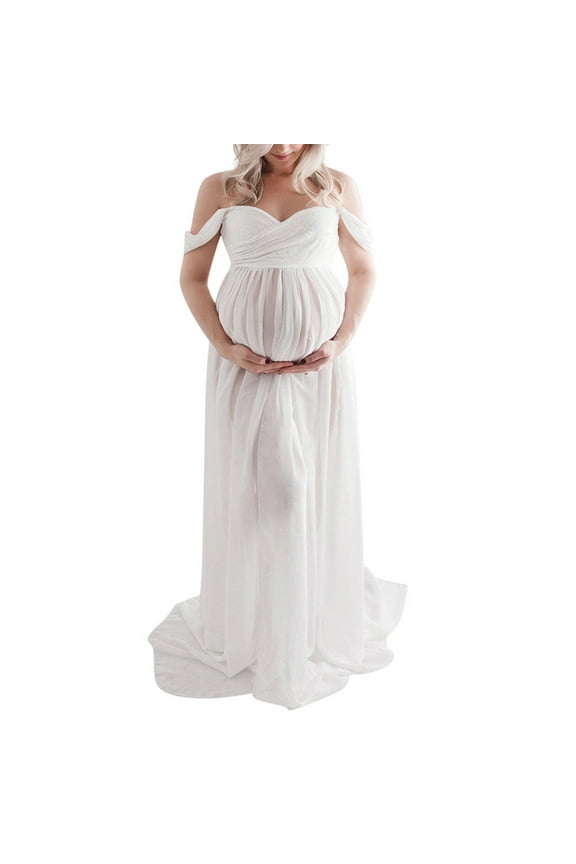 Summer Maternity Clothes,Maternity Dresses,Women Off Shoulder Pregnants Photography Ruffled Nursing Long Dress