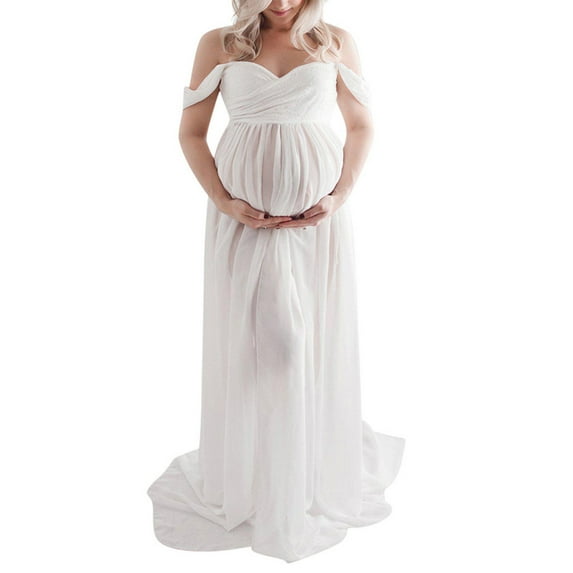 AKAFMK Summer Maternity Clothes,Maternity Dresses,Women Off Shoulder Pregnants Photography Ruffled Nursing Long Dress