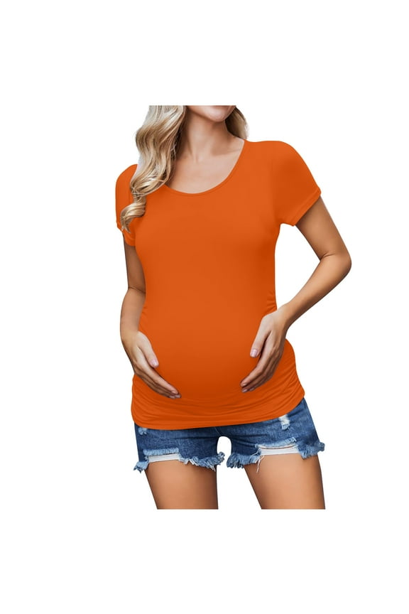 Summer Maternity Clothes,Short Sleeve Maternity Tops,Nursing Maternity Shirts,Casual Spring And Summer Women Solid With Wrinkles Short Sleeve Round-Neck Womens Maternity Mother Shirts Tops