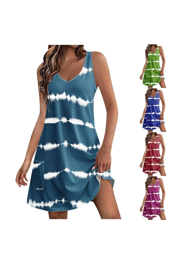 Summer Maternity Clothes,Sleeveless Maternity Dresses,Women's Casual Sundress With Pockets Summer Boho Beach Dress Floral T-Shirts Dress V Neck Loose Tank Dresses