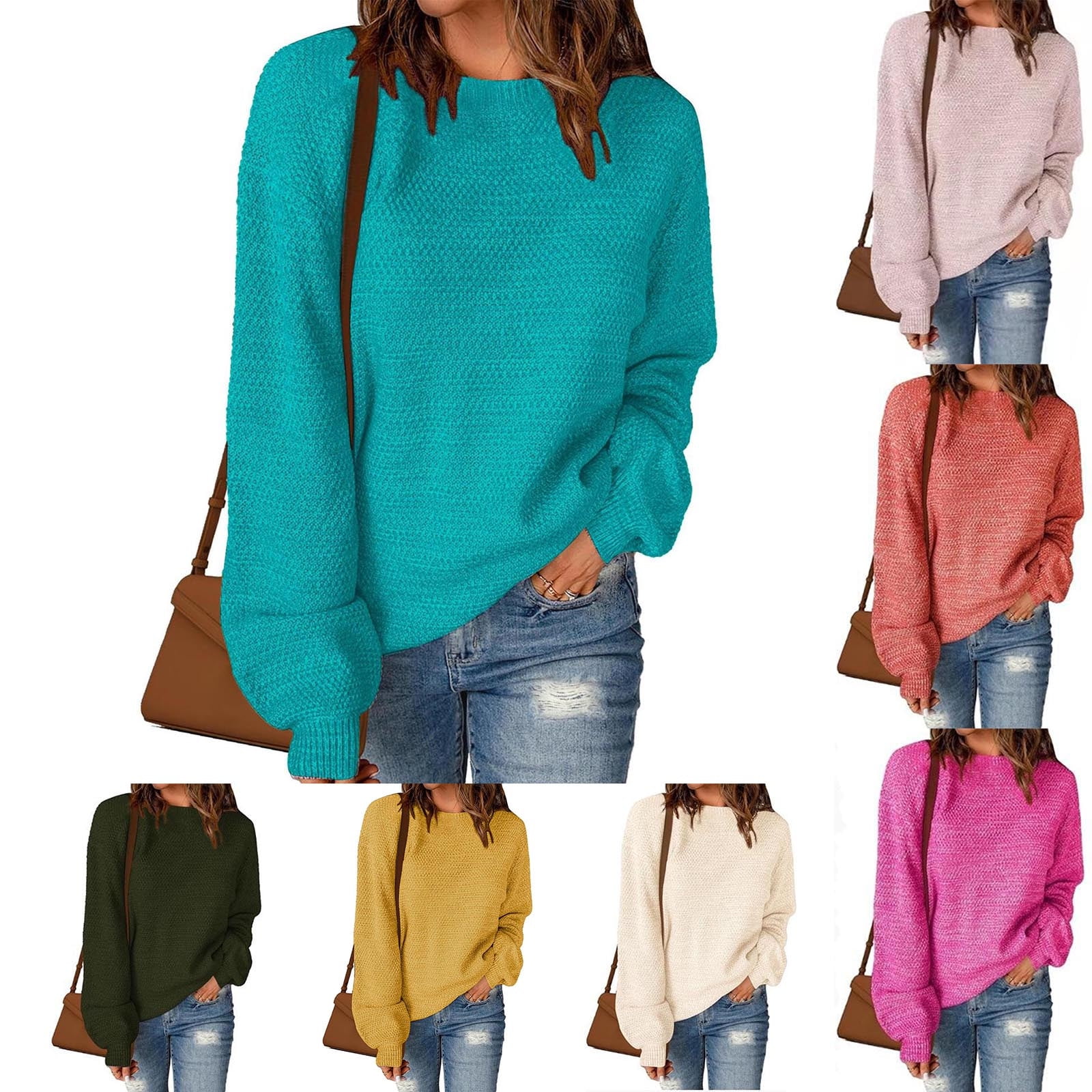 Plus Round Neck Multicolored Oversized Sweater main image 1