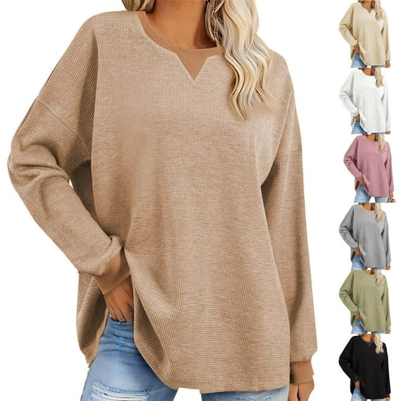 AKAFMK Sweatshirts for Women Plus Size,Womens Oversized Sweatshirts 2024 Casual Crewneck Long Sleeve Knit Tops Pullover Yellow S