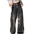 thumbnail image 1 of AKAFMK Toddler Boy's Girls' Casual Pants,Kids Girls Baggy Jeans Elastic Waist Denim Pants Wide Leg Bottom Casual Loose Ripped Trousers 5 -10 Years, 1 of 4