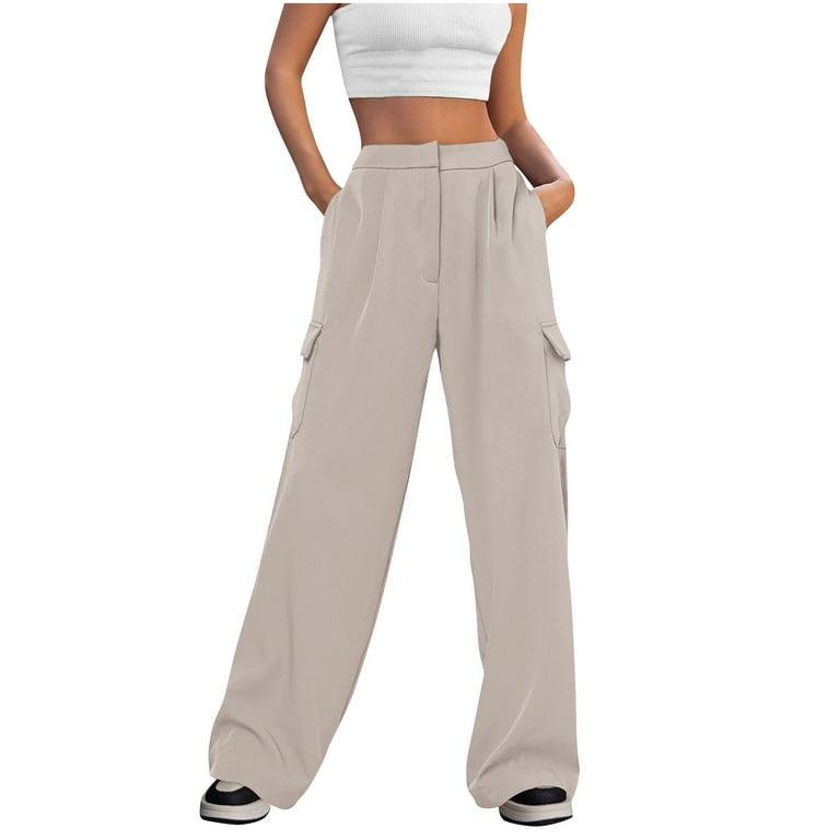 AKAFMK Wide Leg Pants for Women,High Waisted Trousers with Pockets