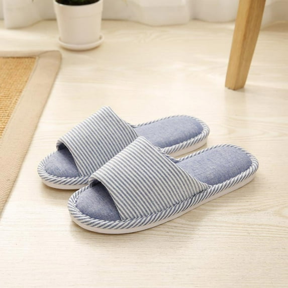 AKAFMK Winter Slippers for Women,Fashion Couple Casual Linen Round Head Stripe Comfy Casual Flops Home Shoes