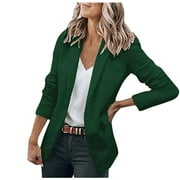 AKAFMK Women Short Blazer Jacket Clearance, Fall Fashion Shacket Jacket Tops 2022, Solid Color Button Pocket Recreational Long Sleeve Suit Coat Tops Green XXXL