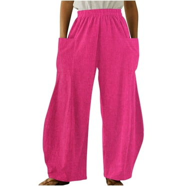 AKAFMK Women's Casual Pants Cotton Linen Baggy Pants Elastic Waist Relax Fits Lantern Trouser with Pockets