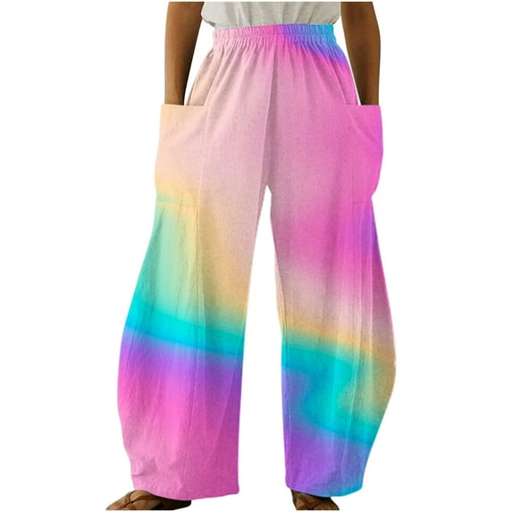 AKAFMK Women's Casual Pants Cotton Linen Baggy Pants Elastic Waist Relax Fits Lantern Trouser with Pockets