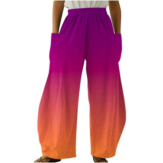 AKAFMK Women's Casual Pants Cotton Linen Baggy Pants Elastic Waist Relax Fits Lantern Trouser with Pockets