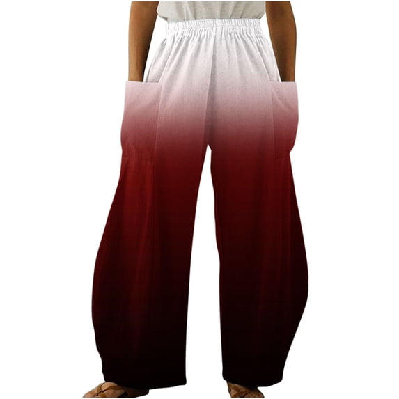 AKAFMK Women's Casual Pants Cotton Linen Baggy Pants Elastic Waist Relax Fits Lantern Trouser with Pockets