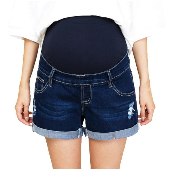 AKAFMK Women's Materntiy Denim Shorts Over The Belly,Mother Woman Fashion Solid Color Elastic Waist Pockets Shorts Jeans